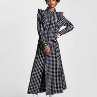 ZARA 01821042400 女士格纹长版连衣裙