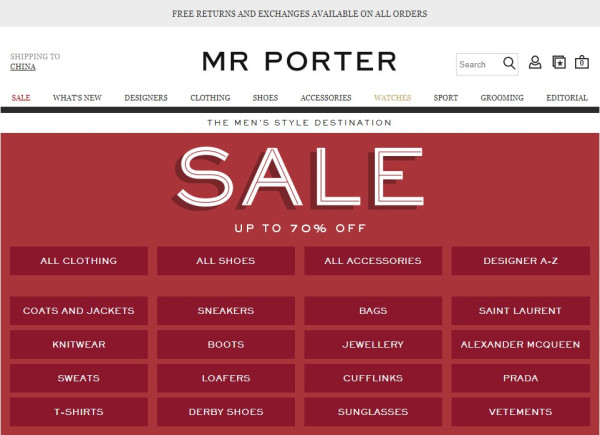 MR PORTER 精选男士服饰鞋包专场促销 （含Tom Ford、Saint Laurent、Burberry等）