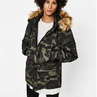 Bershka 巴适卡 06360200118 男士绒毛迷彩连帽保暖派克大衣
