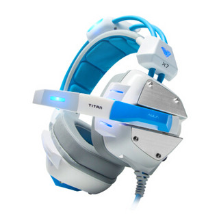 狼蛛（AULA）泰坦x7头戴式7.1立体声游戏耳机电竞发光麦克风 白蓝 绝地求生吃鸡耳机