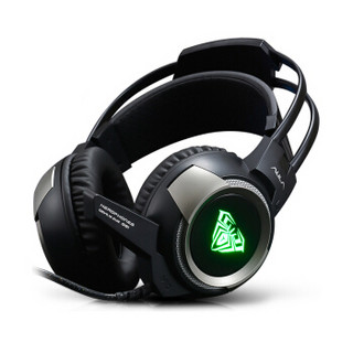 AULA 狼蛛 魔瞳 头戴式7.1立体声游戏耳机 (黑色、绿光)
