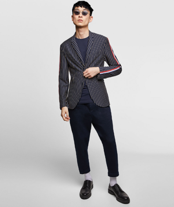 zara 05644409401 男士侧带饰条纹休闲西服