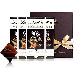  Lindt 瑞士莲 特醇排装 90%黑巧克力 100g*4块