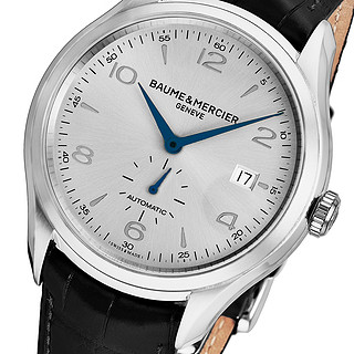 BAUME & MERCIER 名士 CLIFTON克里顿系列 MOA10052 男士机械手表 41mm 银盘 黑色鳄鱼皮带 圆形