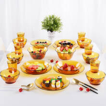 12日14点：Duralex多莱斯 法国原装 欧式餐具碗盘碟套装 6人22件套 琥珀色