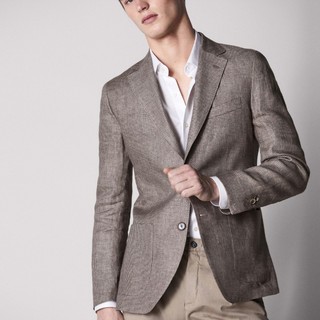 Massimo Dutti 02028087710-24 男士修身千鸟格亚麻西服