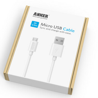 ANKER 安克 Micro USB数据线 0.9米 白色