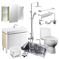 中亚Prime会员:KOHLER 科勒 主材包(希尔维浴室柜+瑞琦座便器+智能盖板+淋浴柱+五金件套装+厨盆套装+果蔬清洗机)