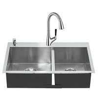 中亚Prime会员:KOHLER 科勒 K-3581T-2FD+K-562T-B4 手工大双槽+抽拉龙头套餐