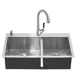 KOHLER 科勒 K-3581T-2FD+K-562T-B4 手工大双槽+抽拉龙头套餐