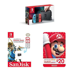  Nintendo 任天堂 Switch 游戏机 + 闪迪 64GB SD卡 + 任天堂 eShop $20 礼品卡