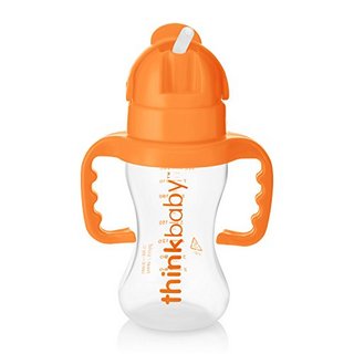 thinkbaby 塑料双把手吸管杯 (260ml、自然色/橙色)