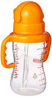 thinkbaby 塑料双把手吸管杯 (260ml、自然色/橙色)