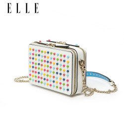 LLE女包18年春夏新品80289彩色铆钉链条包单
