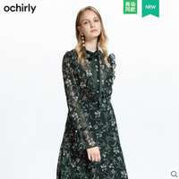 ochirly 欧时力 1GZ3018450 系带拼接荷雪纺衫