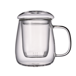 水之铭 玻璃茶杯带把盖杯 500ml 
