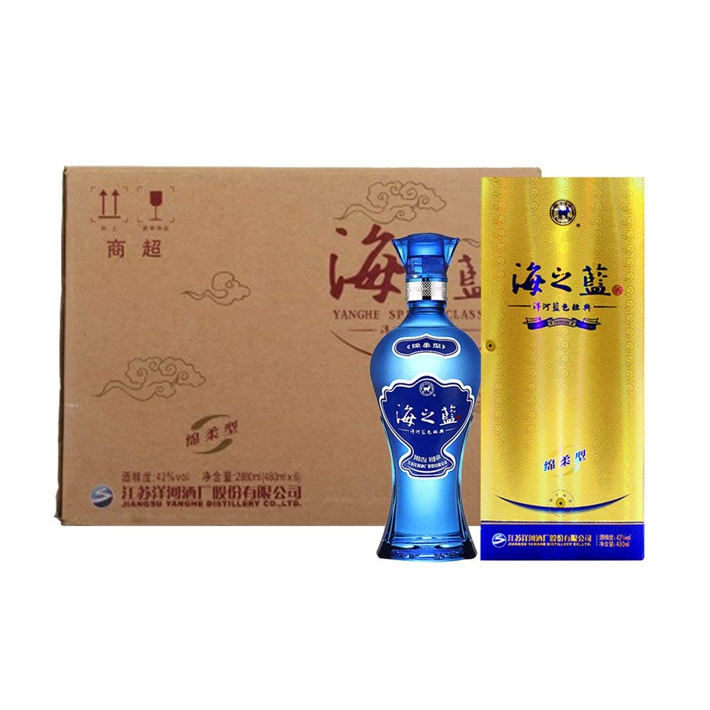 洋河 蓝色经典 42度 海之蓝 绵柔型 480ml*6(原厂包装未拆封,送3只