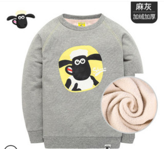 Shaun the Sheep 小羊肖恩 儿童春秋卡通卫衣 麻灰加绒 150cm