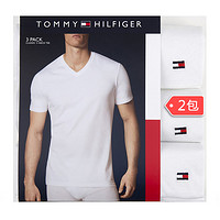  TOMMY HILFIGER 男士V领T恤 白色 S码