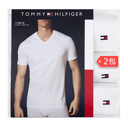 TOMMY HILFIGER 男士V领T恤 白色