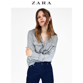 ZARA 08566063802 女士口袋饰亚麻衬衫 XL