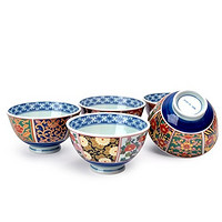 美浓烧 釉下彩 陶瓷碗5件礼盒装 古伊万里 4.5寸
