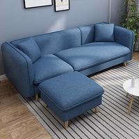 赞居 实木布艺沙发 SF-12 (三人位+脚踏、蓝色)