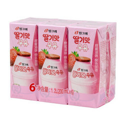 韩国进口 宾格瑞（BINGGRAE）草莓味牛奶饮料200ml*6 *2件