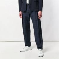 阿玛尼 EMPORIO ARMANI W1P220W1107 男士羊毛褶饰格纹长裤