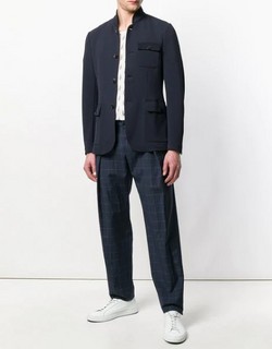  EMPORIO ARMANI W1P220W1107 男士羊毛褶饰格纹长裤