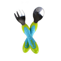 努比Nuby儿童餐具 婴儿餐具不锈钢叉勺套餐组-蓝色5440 *2件