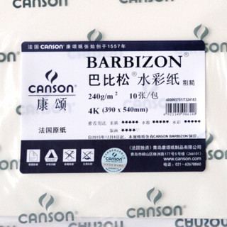 康颂（CANSON）巴比松系列水彩纸水溶彩铅画纸 法国品牌240g练习写生绘画纸 4K(390x540mm）10张