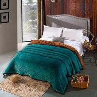 御棉堂 毛毯被秋冬加厚法兰绒毯子法法莱珊瑚绒盖毯空调被学生宿舍床单褥单双人 翡翠绿+咖啡 150*200cm