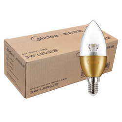 美的（Midea） LED节能灯泡 蜡烛尖泡 3W E14小螺口 3000K 暖白色 金色十只装