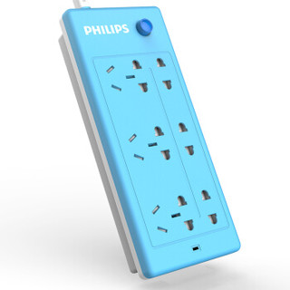 PHILIPS 飞利浦 六孔位蓝色插座全长1.8米接线板/拖线板/排插