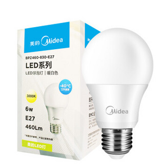 Midea 美的 LED球泡 E27螺口 暖白色  6W