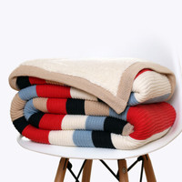 LADYSOFT 御棉堂 全棉彩条针织毯 红蓝条纹加绒款 150*200cm