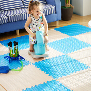 九洲鹿 儿童卧室拼图地板地垫 叶纹浅蓝加米色 30*30cm 9个装