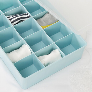 佳佰 收纳盒 塑料十五格内衣袜子小件分类储物收纳盒 带透明盖 浅蓝色