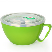 美厨（maxcook）304不锈钢泡面碗 学生饭盒餐杯泡面杯900ML 带盖防漏双层隔热 绿色 MCWA-018