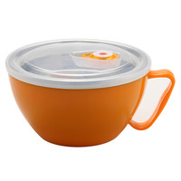 美厨(maxcook)304不锈钢泡面碗 学生饭盒餐杯泡面杯900ML 带盖防漏双层隔热 橙色 MCWA-070