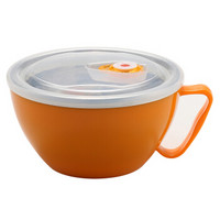 美厨（maxcook）304不锈钢泡面碗 学生饭盒餐杯泡面杯900ML 带盖防漏双层隔热 橙色 MCWA-070