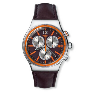 SWATCH 斯沃琪 金属系列 YVS413 男表 (圆形、皮革、棕色、43mm)