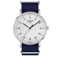 TISSOT 天梭 魅时系列 T109.610.17.037.00 男士石英腕表 42mm 白色 蓝色 尼龙