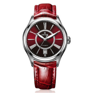 依波 夏洛克系列 50190249 女士自动机械表 酒红盘 皮带【报价 价格