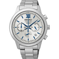 SEIKO 精工 Chronograph系列 SSB145J1 男士商务休闲石英表 蓝针白盘 可计时