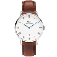 DanielWellington 丹尼尔惠灵顿 DW00100087 男士时尚石英表 38mm银色边 皮带 带日历 38mm 白色 棕色 牛皮
