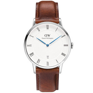 DanielWellington 丹尼尔惠灵顿 DW00100087 男士时尚石英表 38mm银色边 皮带 带日历 38mm 白色 棕色 牛皮