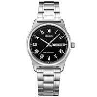 CASIO 卡西欧 大众指针系列 MTP-V006D-1B 男士石英表 黑盘钢带 38mm 黑色 银色 不锈钢