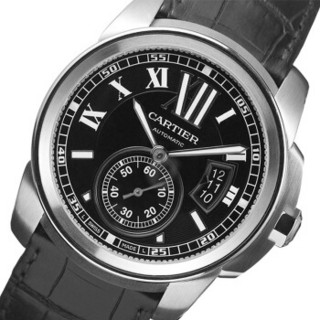 Cartier 卡地亚 Calibre de Cartier系列 W7100041 男士机械手表 42mm 黑盘 黑色皮革表带 圆形